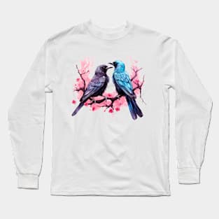 Valentine Kissing Raven Bird Couple Long Sleeve T-Shirt